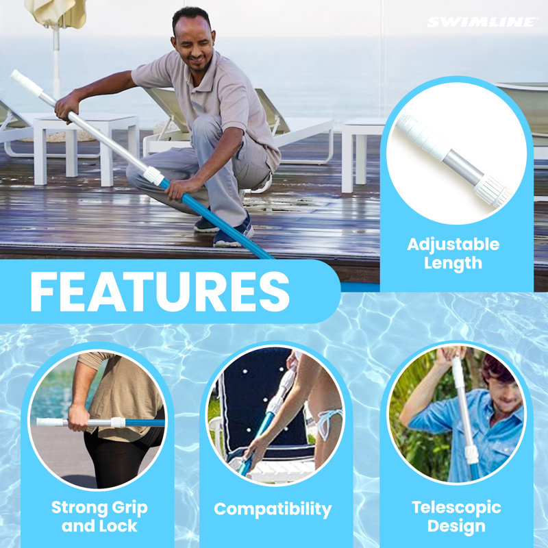 Swimline Hydrotools 2 Piece Telescopic Pole with Locking Cams for Pool Cleaning