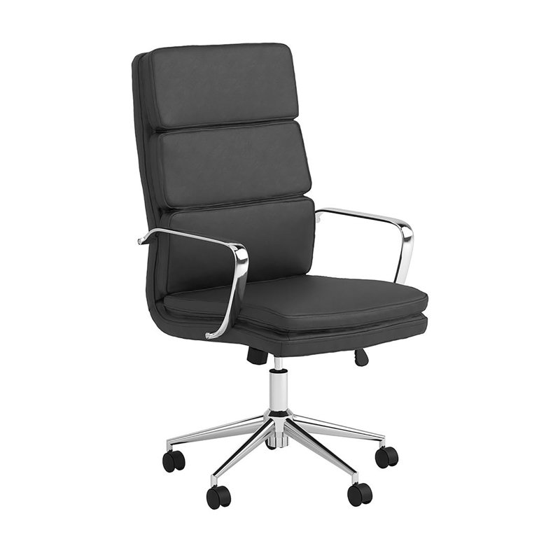 Chaise de bureau chromée rembourrée avec roulettes, Noir