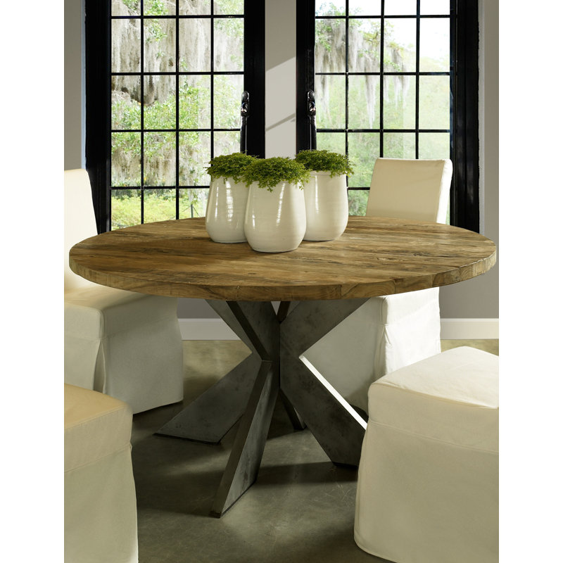 Marjoe Teak Round Metal Base Dining Table