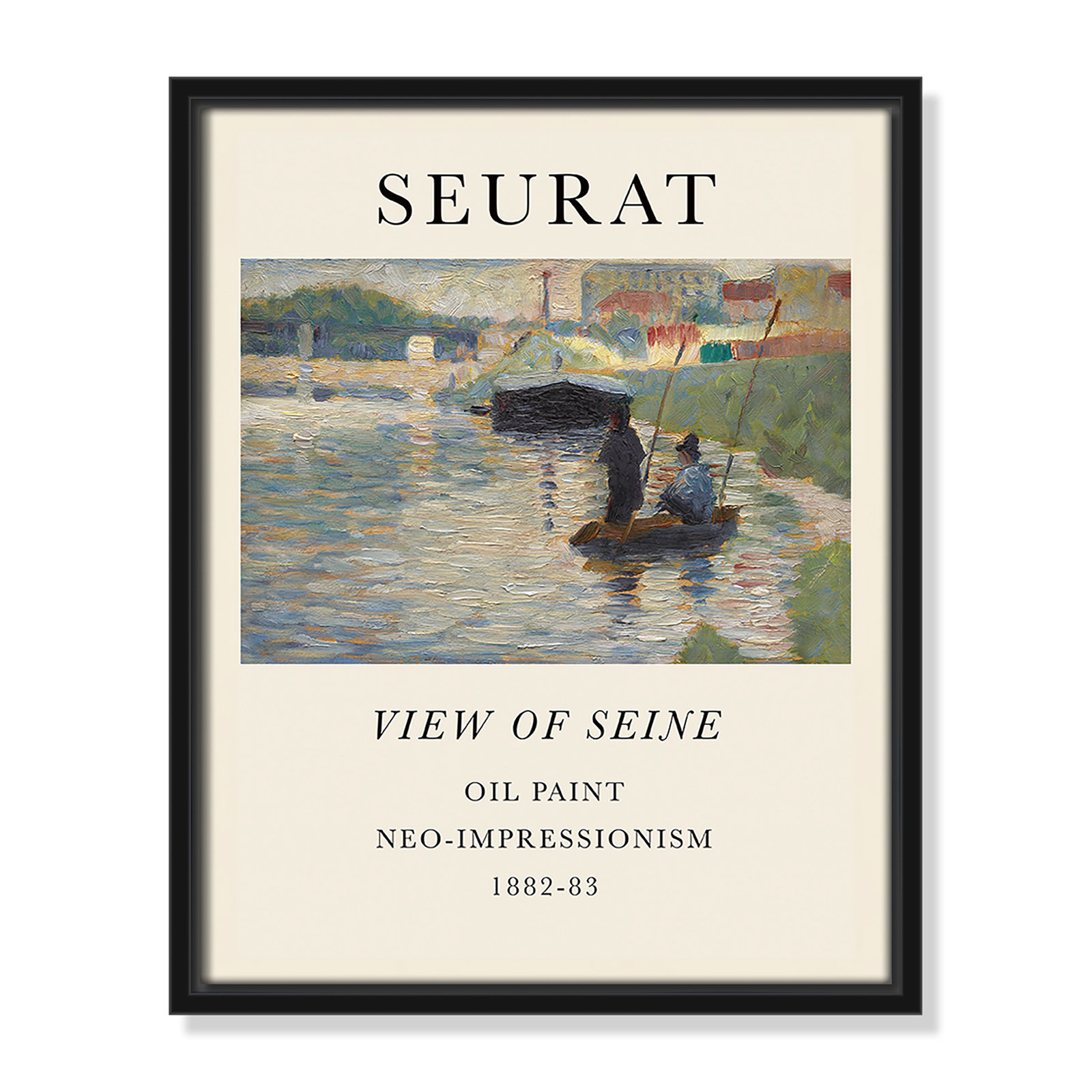 View Of Seine by Georges Seurat, No, 15.5" H x 12.5" W x 2" D, Black Floater Frame