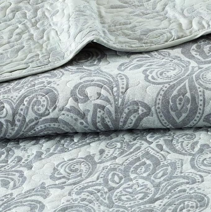 Marlow Home Co. Andrena Bedspread with Pillow Shams, King Bedspread + 2 Standard Pillow Shams, Damask, Grey
