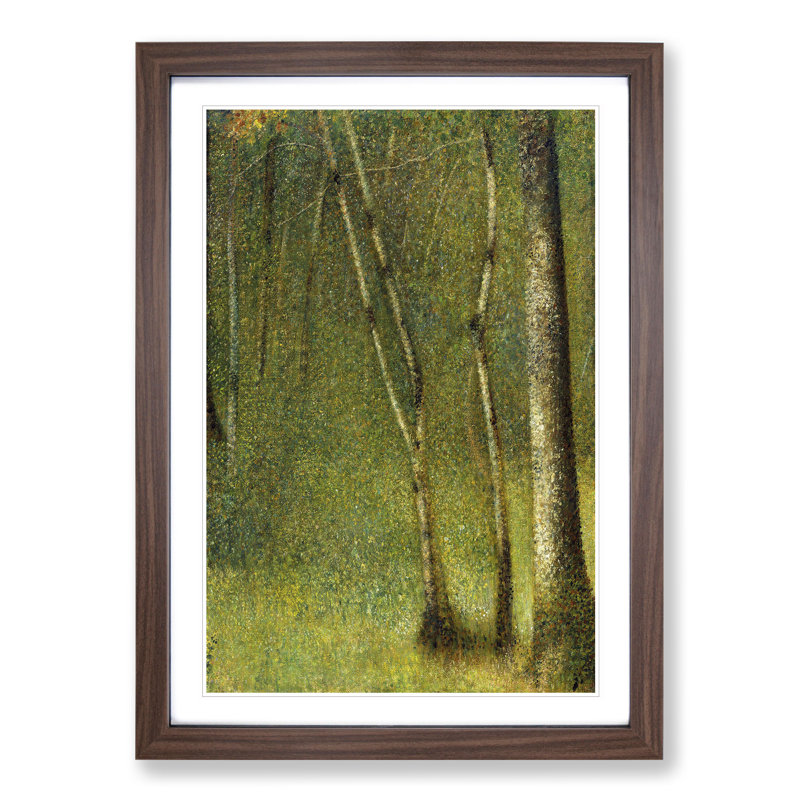 The Forest at Pontaubert by Georges Seurat - Picture Frame Painting, 48cm H x 36cm W x 2cm D, Walnut