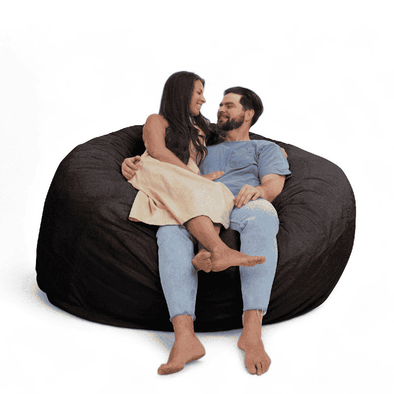  | 6 Ft Bean Bag Chair | Foam Filled - Removable Washable Cover, Charcoal Fur, 6 Ft, Charcoal Suede
