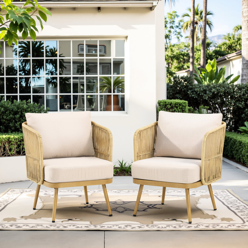 2 chaises de patio tout temps en PE, coussins de 10 cm, séchage rapide, installation facile, design, housses lavables à la machine