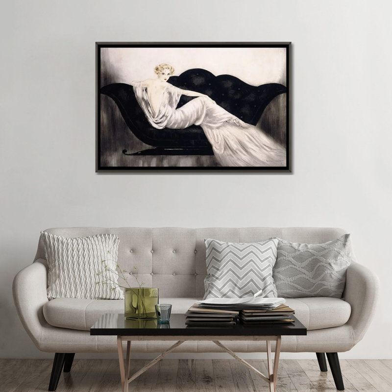 The Sofa, C.1937, Dark Rustic Wood Floater Framed Canvas, No Mat, 32" H x 48" W x 1.5" D