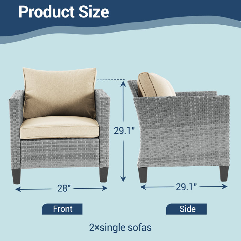 Ensemble de conversation d'extérieur pour 2 personnes avec coussins Arejas, Gris, Beige