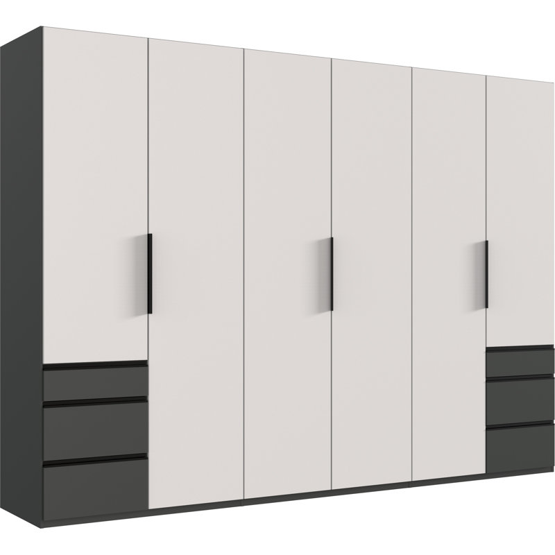 Guardino 6 Door Wardrobe, Graphite/White, 216cm H x 300cm W x 58cm D