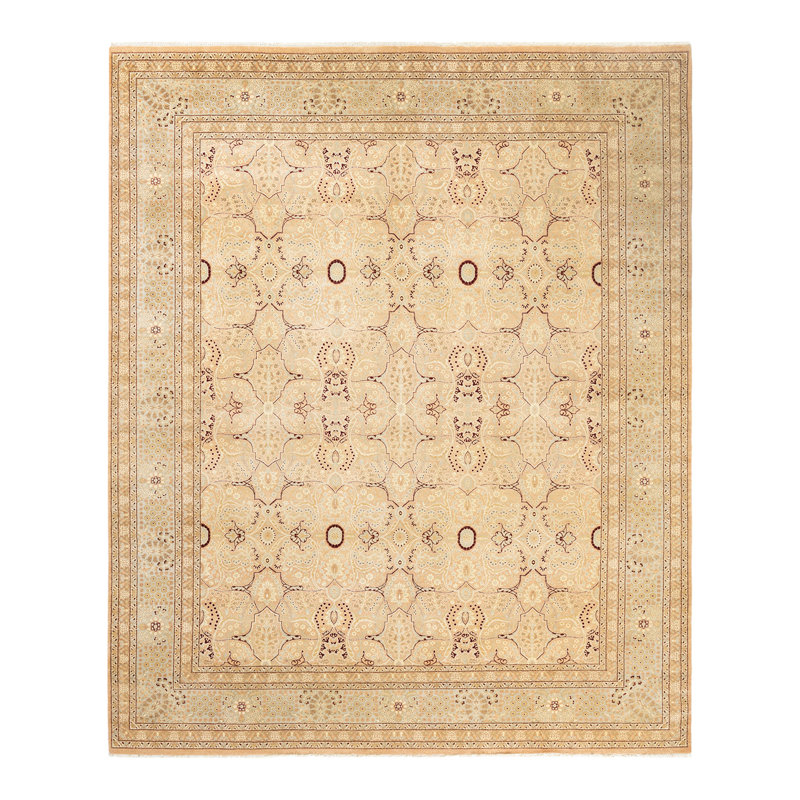 Tapis unique en laine noué à la main beige et rouge nouvel âge 8 pi 3 po x 10 pi Keenan