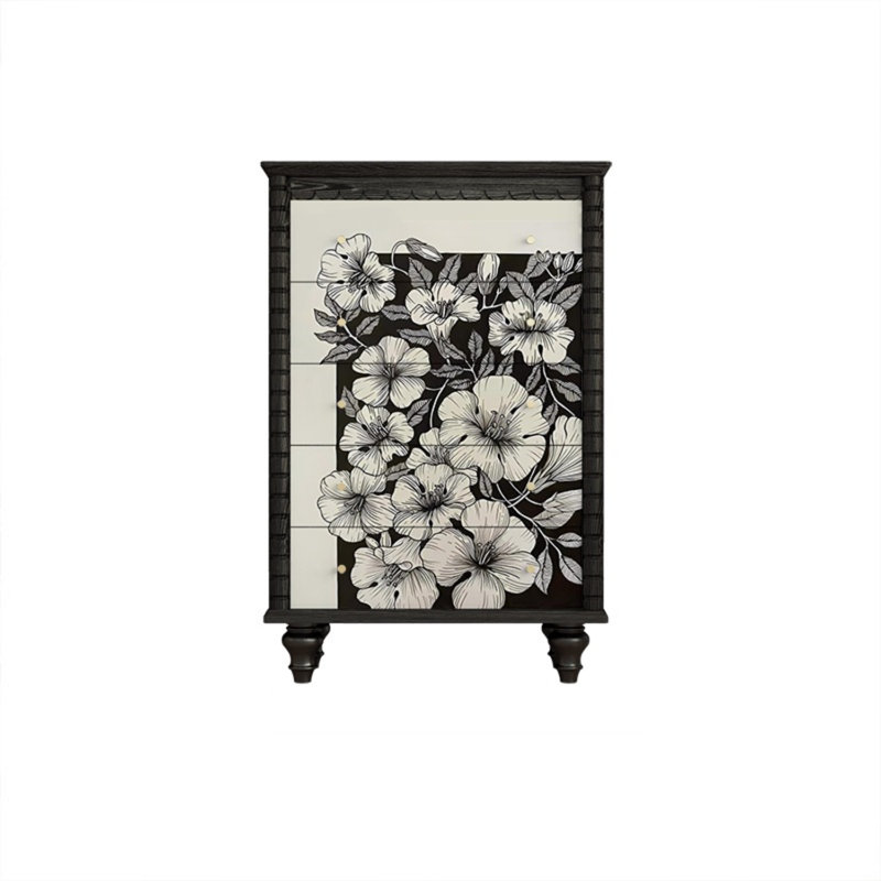 Commode décorative à cinq tiroirs Retro, Noir
