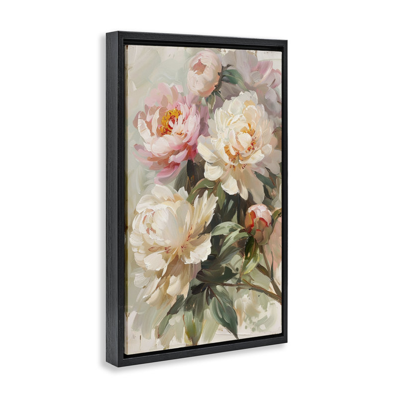  Toile flottante Spring Peony par LSR Design Studio, Cadre flottant noir de jais, H 25 po x l 17 po