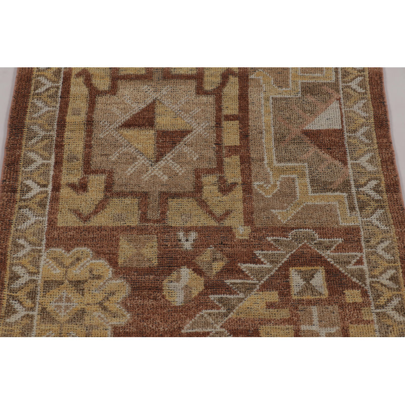Hand Knotted Wool Geometric Area Rug, Square 4'