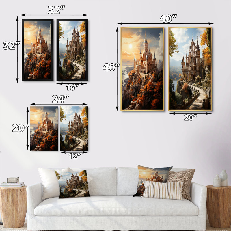«Castles Fairy Tale Charm» 2 - pièces sur, Encadrement doré, H 20 po x l 24 po