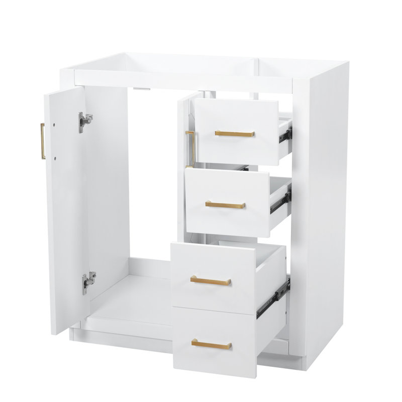 Ensemble de meuble-lavabo autoportant avec cadre en bois massif 30 po, 3 tiroirs et portes à fermeture douce, White