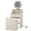 Bureau de coiffeuse 3 en 1 avec miroir éclairé, station de charge utile, 2 tiroirs et espace de rangement ouvert, tabouret rembourré, miroir jaune et coiffeuse compacte