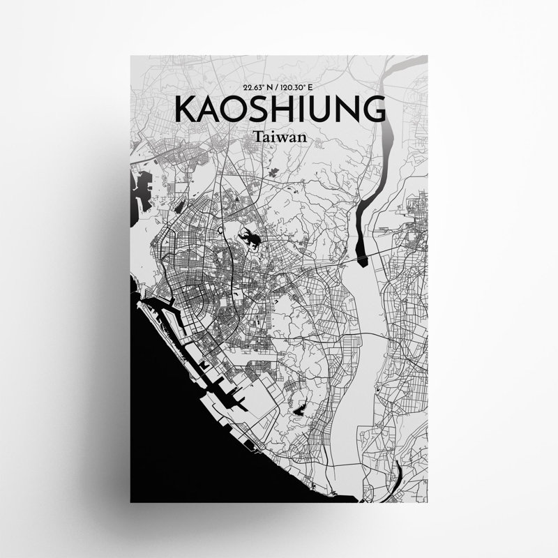 Kaoshiung City Map In Ink - No Frame Print, 36cm H x 24cm W x 0.05cm D