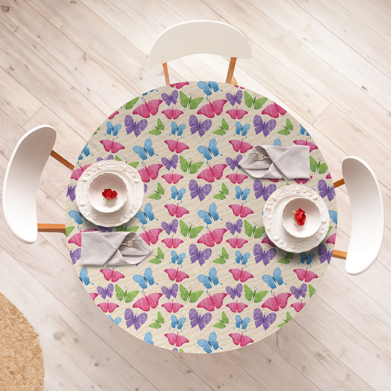 Ebern Designs Cartoon Fitted Round Tablecloth Multicolor