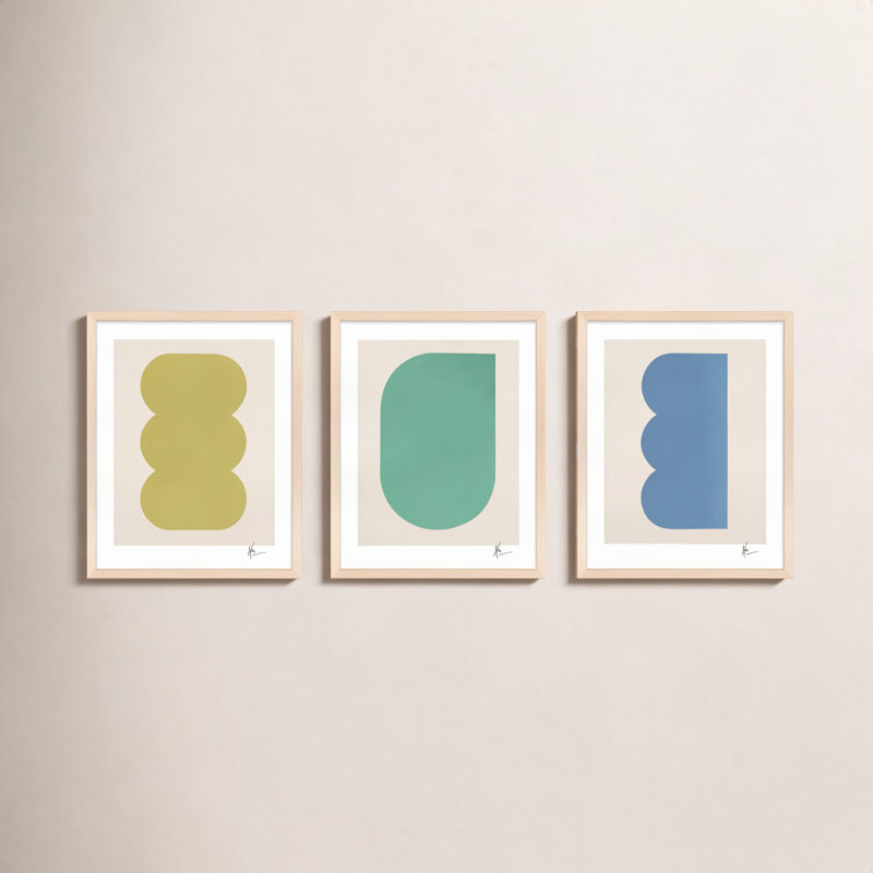 Keyhole 4-6. Set Of 3 Painting by Lee Lessem, 25" H x 20" W x 1.25" D, Maple Framed