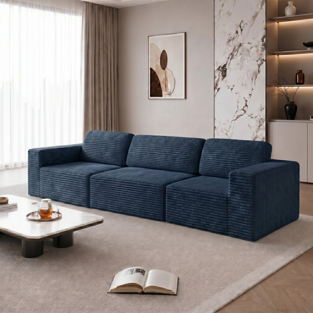 Modular Corduroy 303cm 2-seater Boneless Sofa, No Assembly Required, With High Rebound Sponge