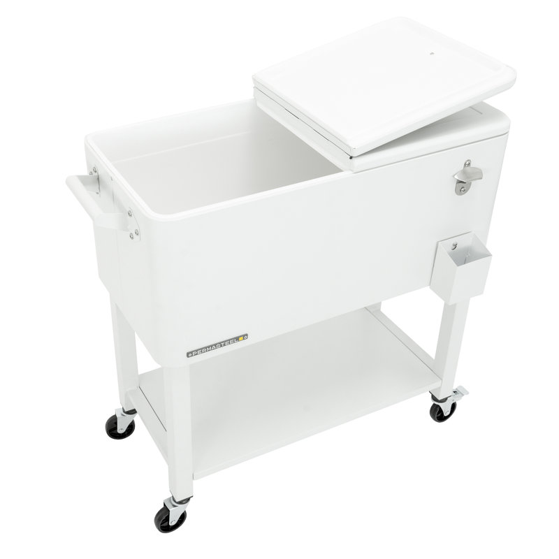 White Powder-Coated Steel 80-Quart Rolling Outdoor Patio Cooler with Wheels