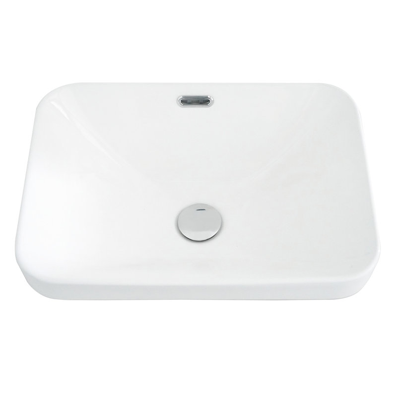 Évier encastré en céramique blanc ultrabrillant de 14,39 po de largeur, antitache, surface lisse pour l'entretien de l'hygiène avec évier brillant avec conception intégrée, profondeur de 18,48 po, intégration de style moderne