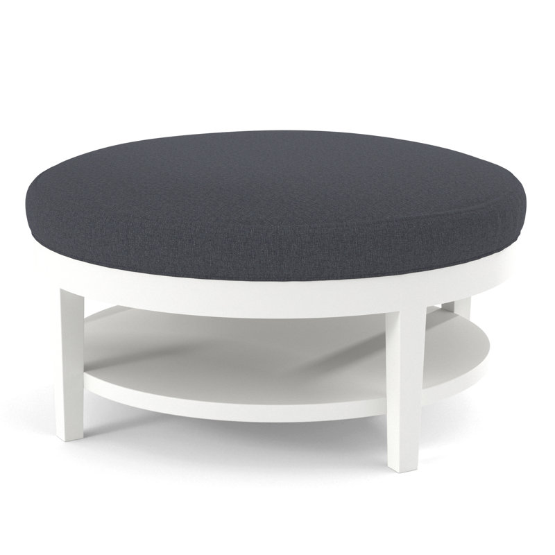 Midtown Upholstered Ottoman, Green and Blue Stripe; 0252-54, Frost White Finish