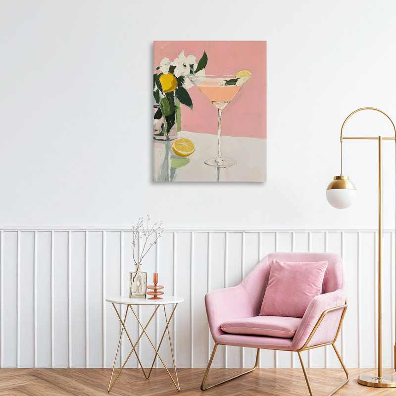Pink Cocktail with Lemons Canvas, design by Riley B, 20" H x 16" W