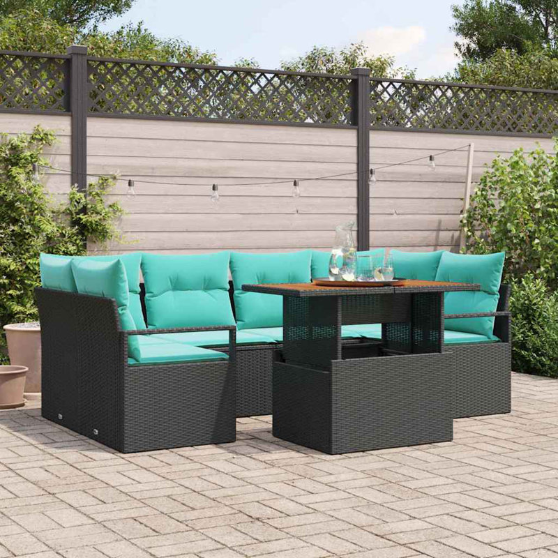 Ensemble de canapé de jardin Vidaxl 7 pièces noir et bleu 100 x 55 x 73 cm, Coussin bleu / cadre noir