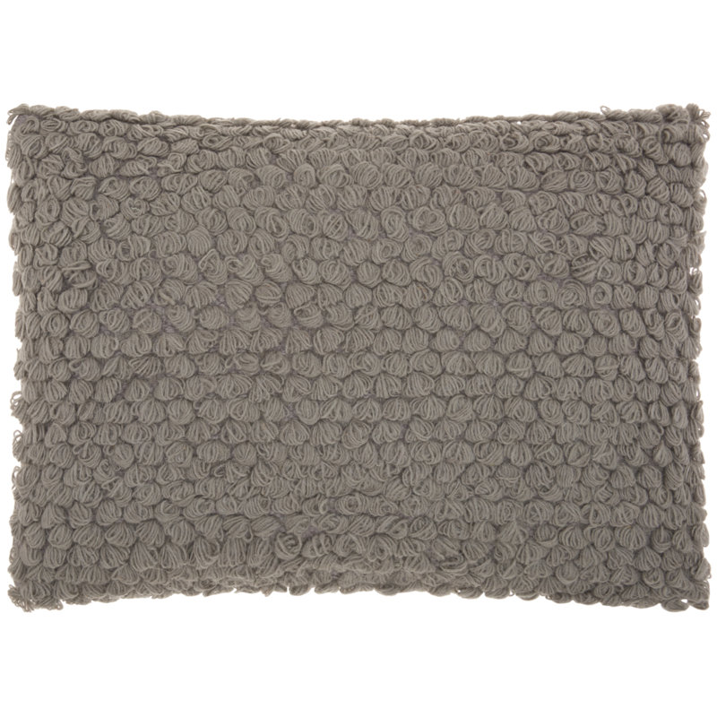 Keeley Curly Loops Light Gray Wool Cotton Blend Throw Pillow, 14" x 20", Gray