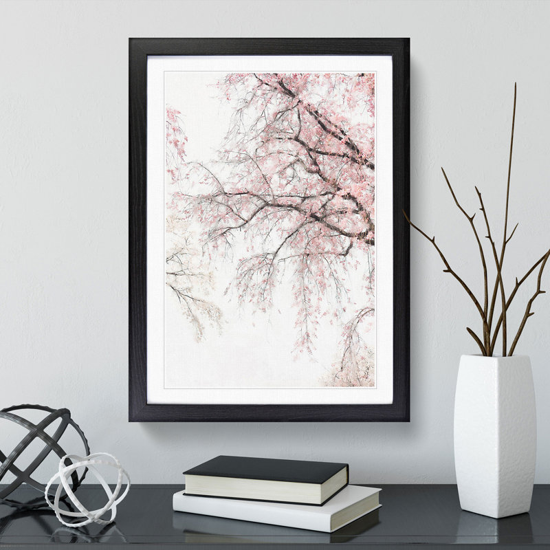 A Pink Cherry Blossom Tree Abstract - Picture Frame Painting Print, 63cm H x 45cm W x 2cm D, Black Framed