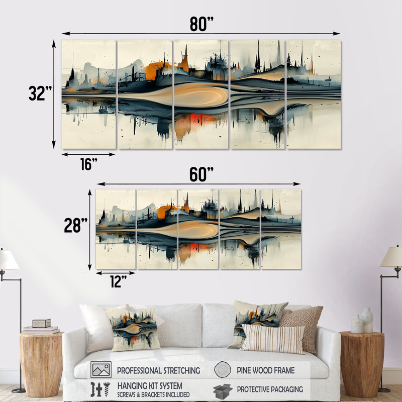 Olenta - art mural abstrait - décoration murale moderne, H 32 po x l 80 po, 5