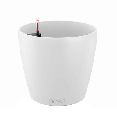 Classico Color 21 self-watering round plastic planter with water level indicator for indoor and outdoor use, White