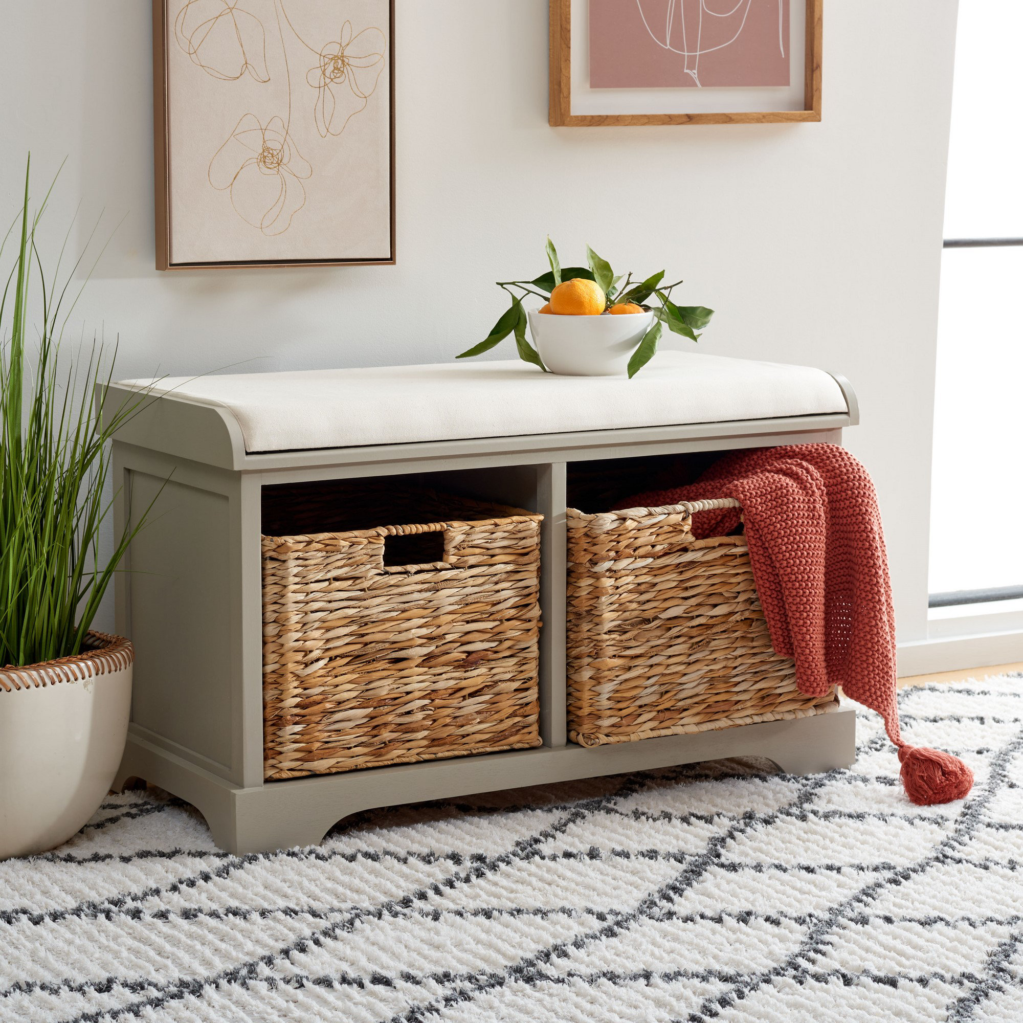 Trent Austin Design Alonza Pine Wood Storage Bench Color Vintage Gray