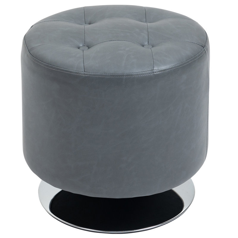 HOMCOM 360° Swivel Foot Stool Round PU Ottoman With Thick Sponge Padding And Solid Steel Base