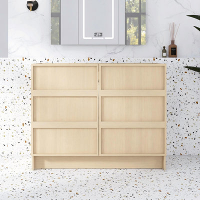 42 Inch Freestanding Bathroom Vanity Base With Soft-Close Doors and Adjustable Shelf, Dune Oak