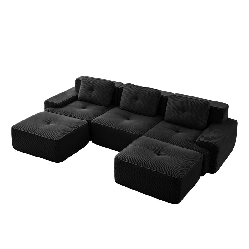Canapé modulaire en forme de U Boneless, tissu de velours côtelé à compression et sans assemblage, Noir