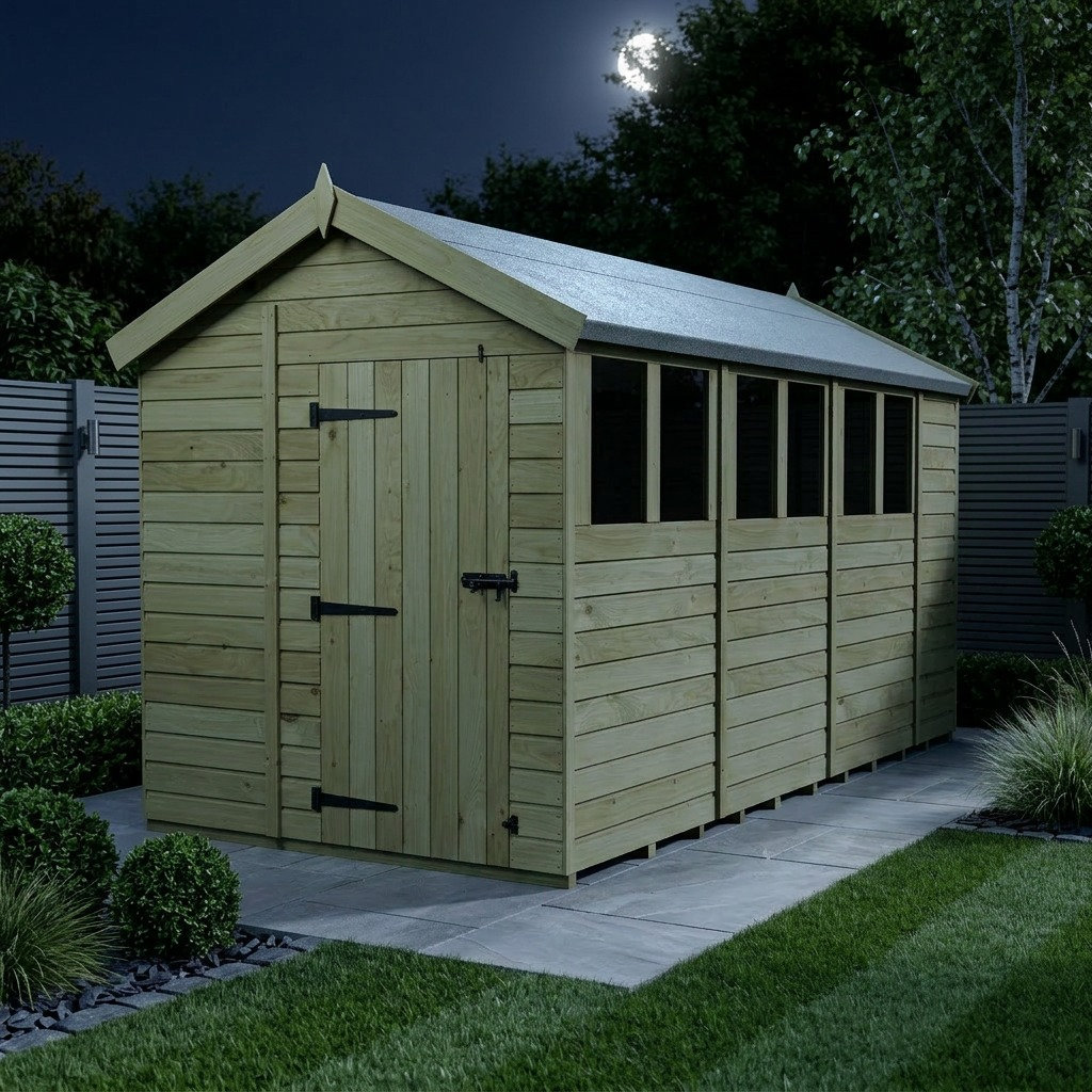 Total Sheds 7ft x 14ft Apex Garden Shed - Single Door - With Windows - Pressure Treated Timber - UK Manufactured