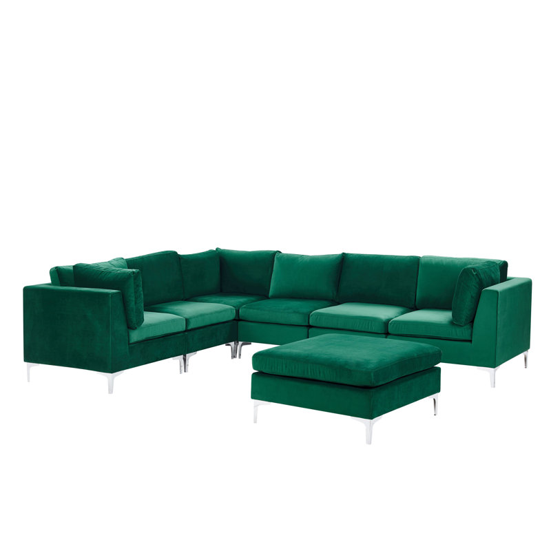 Moya 6 Seater Velvet Sofa & Chaise, Green, Left Hand Facing