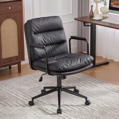 Chaise de bureau, chaise de bureau à dossier moyen avec roulettes et accoudoirs Fauteuil ergonomique pivotant en cuir PU avec accoudoirs rembourrés, le dossier de la chaise peut s'incliner à 40 °