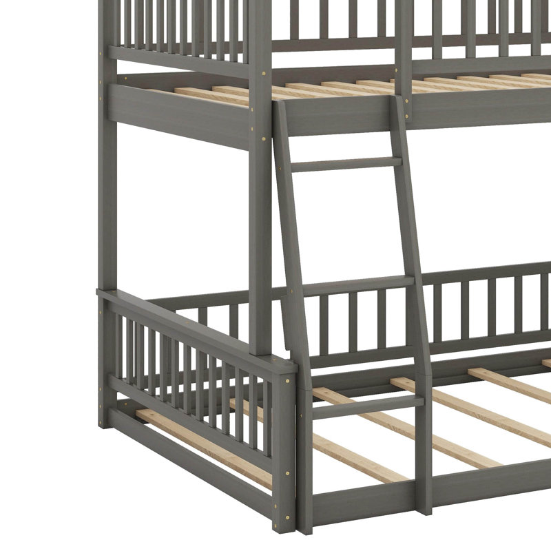 Full XL Over Queen Bunk Bed With Guardrails, Gray