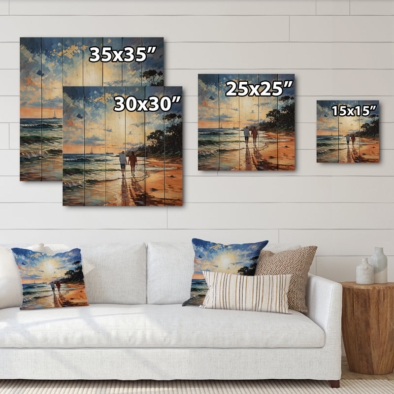 Photo de plage, promenade en bord de mer II sur bois, H 15 po x l 15 po x P 0,78 po