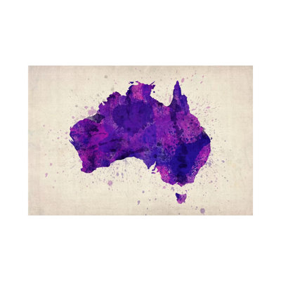 Map Of Australia (Purple) Paint Splashes by Michael Tompsett - Wrapped Canvas Print