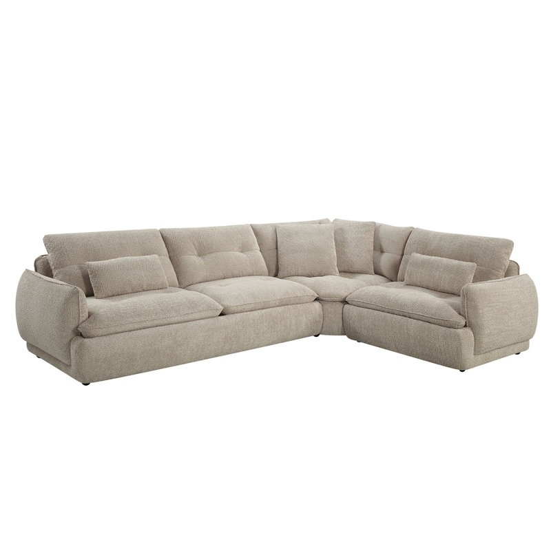 Jonina Beige Chenille Sectional Sofa w/4 Pillows