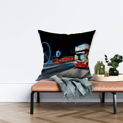 Bus travel by night - 26"x26" Throw pillow - Poly twill - Print on demand
