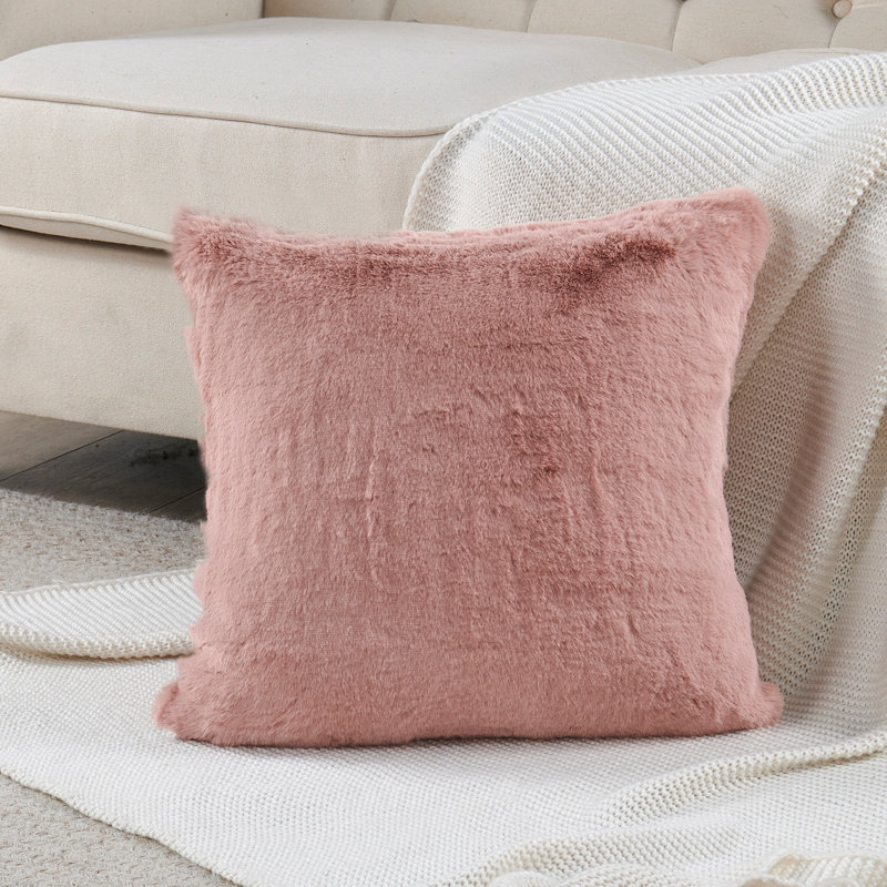 Housse de coussin lourd en fausse fourrure, Fumée rose, H 20 pi x l 20 pi