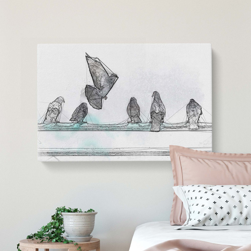 Pigeons In Abstract - Wrapped Canvas Print, 60cm H x 91cm W x 3cm D