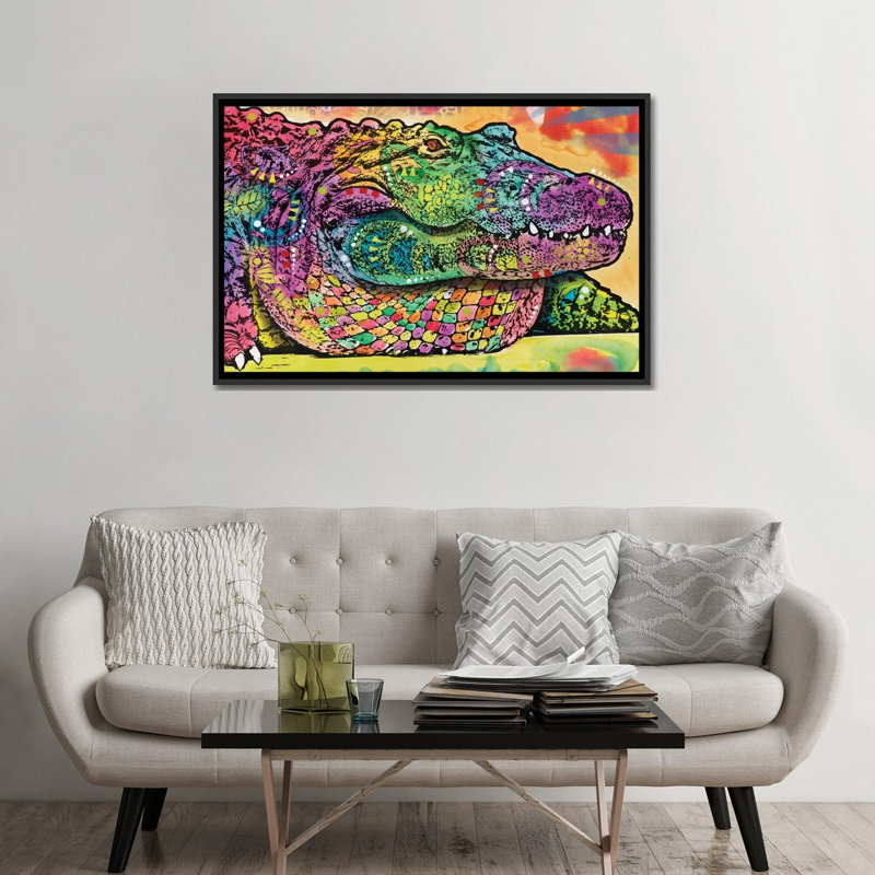 «In A Time Crocodile II», impression sur toile, H 32 po x l 48 po x P 1,5 po, Toile avec cadre noir, Pas de tapis