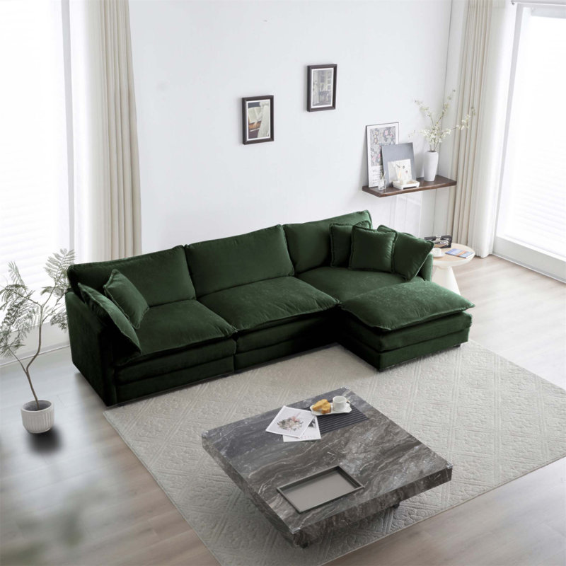 Canapé modulaire surdimensionné en L avec repose-pieds réversible Free Combination Comfy Upholstery, Vert