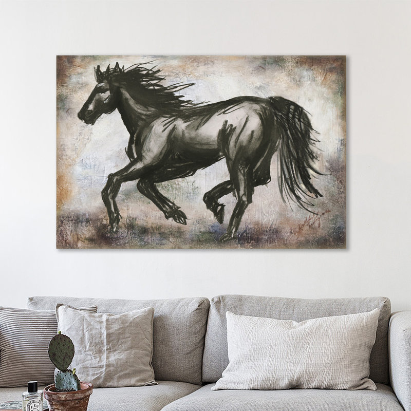 « charbon cheval » par tre sorelle studios, reproduction d’art sur toile tendue, H 24 po x l 36 po x P 1,5 po