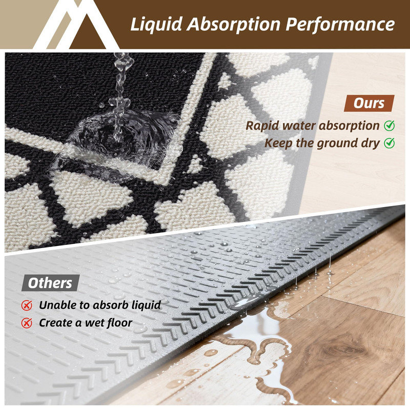Absorbent Kitchen Runner Rug Mats 2 Pieces, Black