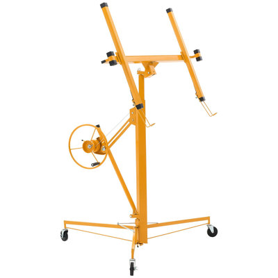 11ft Drywall Lift, Heavy-Duty 150 lbs Sheetrock Hoist with Adjustable Telescoping Arm, Lockable Wheels, Drywall Lifter Panel Jack Hoist Tools Ideal for Ceiling & Wall Installation (Black)